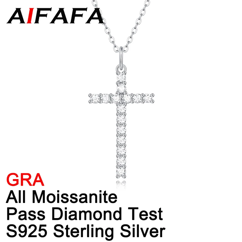 AIFAFA 0.9 Carat Real All Moissanite Cross Necklace Pendant High Quality S925 Sterling Silver Crucifix Neck Jewelry Wholesale