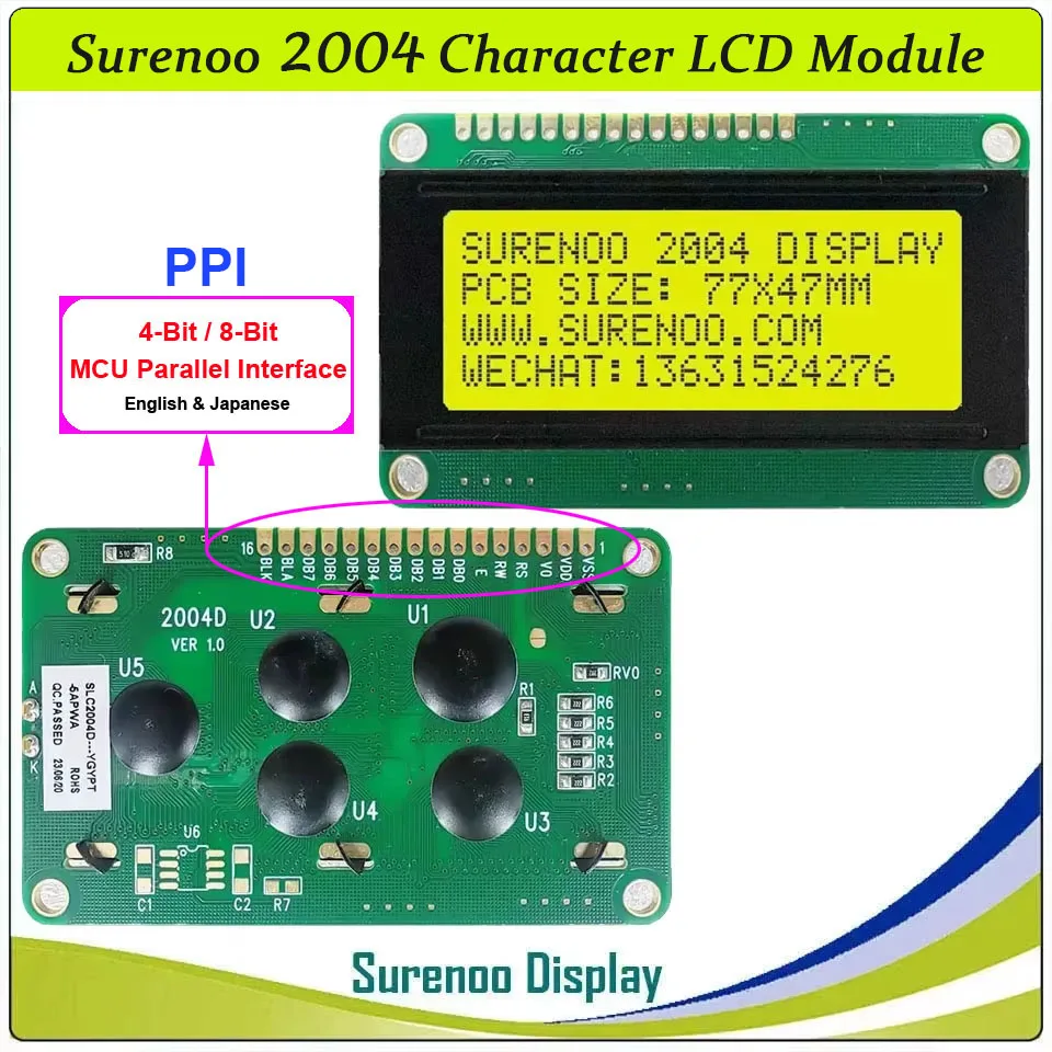 Surenoo Small Tiny 204 20X4 2004 Character LCD Module Display Screen Panel LCM Parallel Serial IIC I2C RS232 UART TTL CMOS
