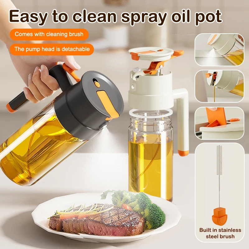 *470/650ml 2 In1 Oil Spray Bottle With Pour Spout Leakproof Multifunctional Large Capacity Glass Oiler Kitchen Cooking Accessory