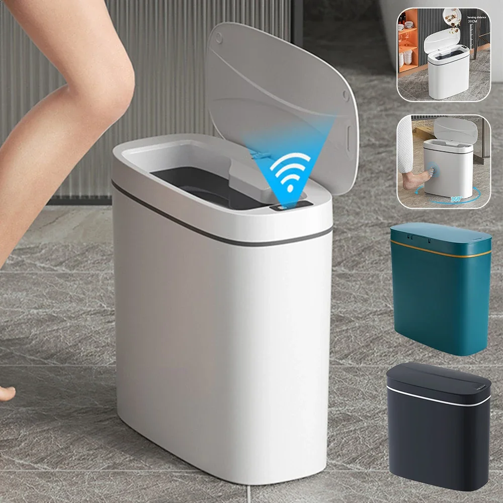 12/14/16L Automatic Sensor Trash Can Wastebasket Smart Bathroom Trash Can Narrow Intelligent Touchless Garbage Bin for Home