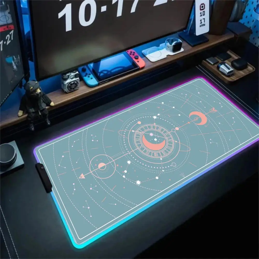 

Cute Kawaii Gothic Witch Tarot Altar Mat Ergonomic RGB Luminous Rubber Mouse Pad Large Size Game Pastel Moon Phase Desk Mat Xxl