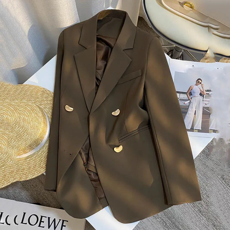 High-End Metal Buttons Office Lady Blazers Elegant French Style Retro Long Sleeve Blazer Simple and Stylish Casual Suit Jacket