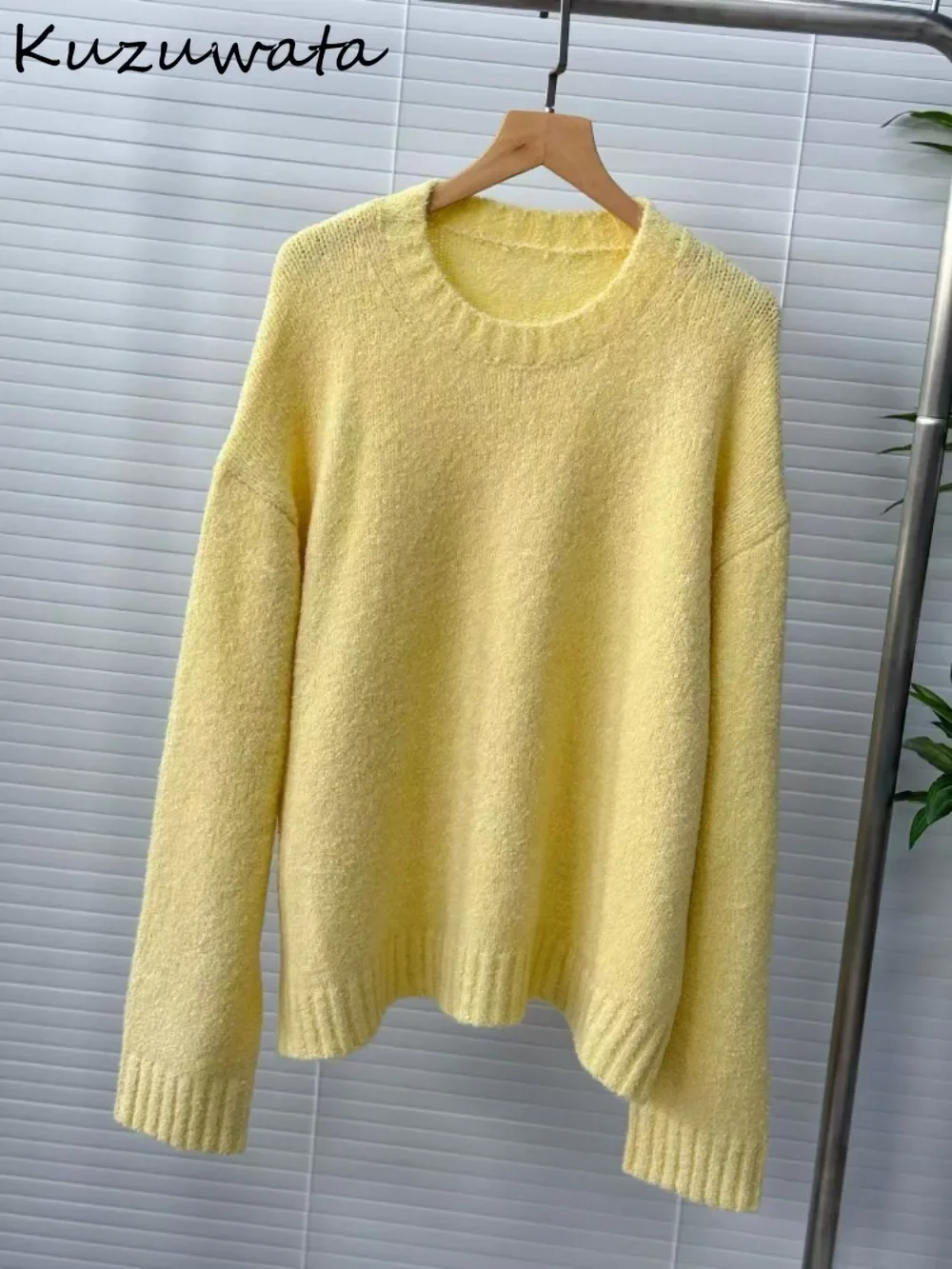 Kuzuwata Loose Soft Fluffy Minority Pull Femme Wool Pullover All-match French Style Simple Jumper Japan Literary High Street Top