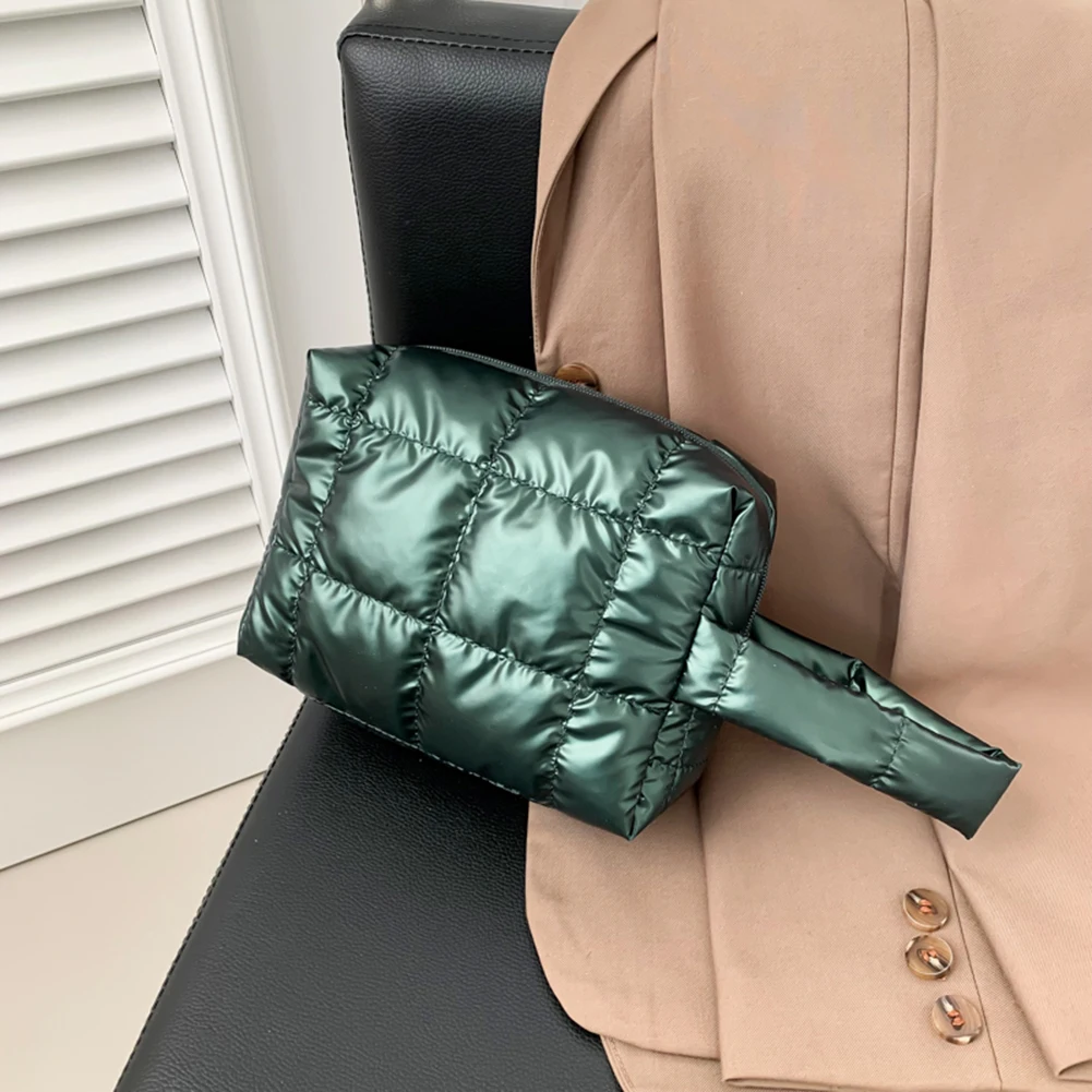 Borsa per il trucco trapuntata da donna borsa per cosmetici borsa per cosmetici portatile di grande capacità con manico borsa da toilette in tinta unita