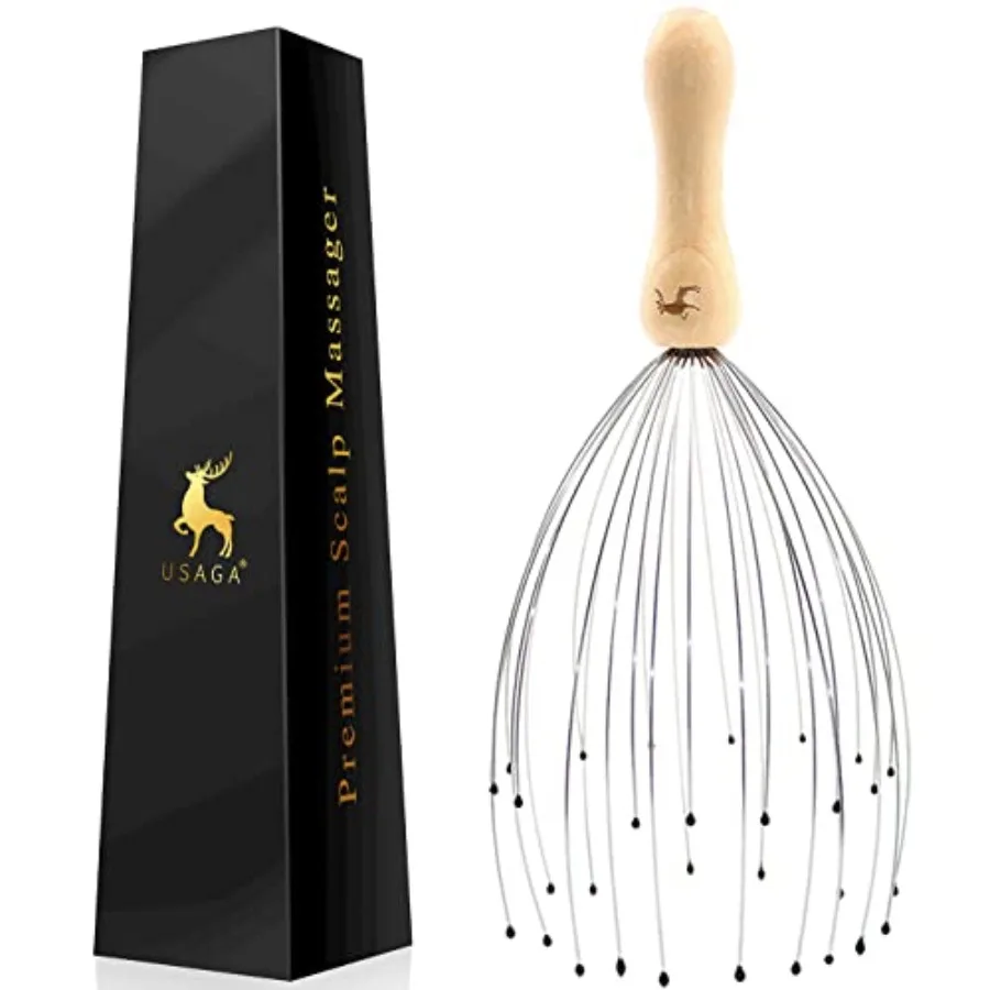 

32 Fingers Head Massager, Head Scratcher Scalp Massager, Stocking Stuffers Gift for Scalp Body Relaxing Wood Handle 1 Pack