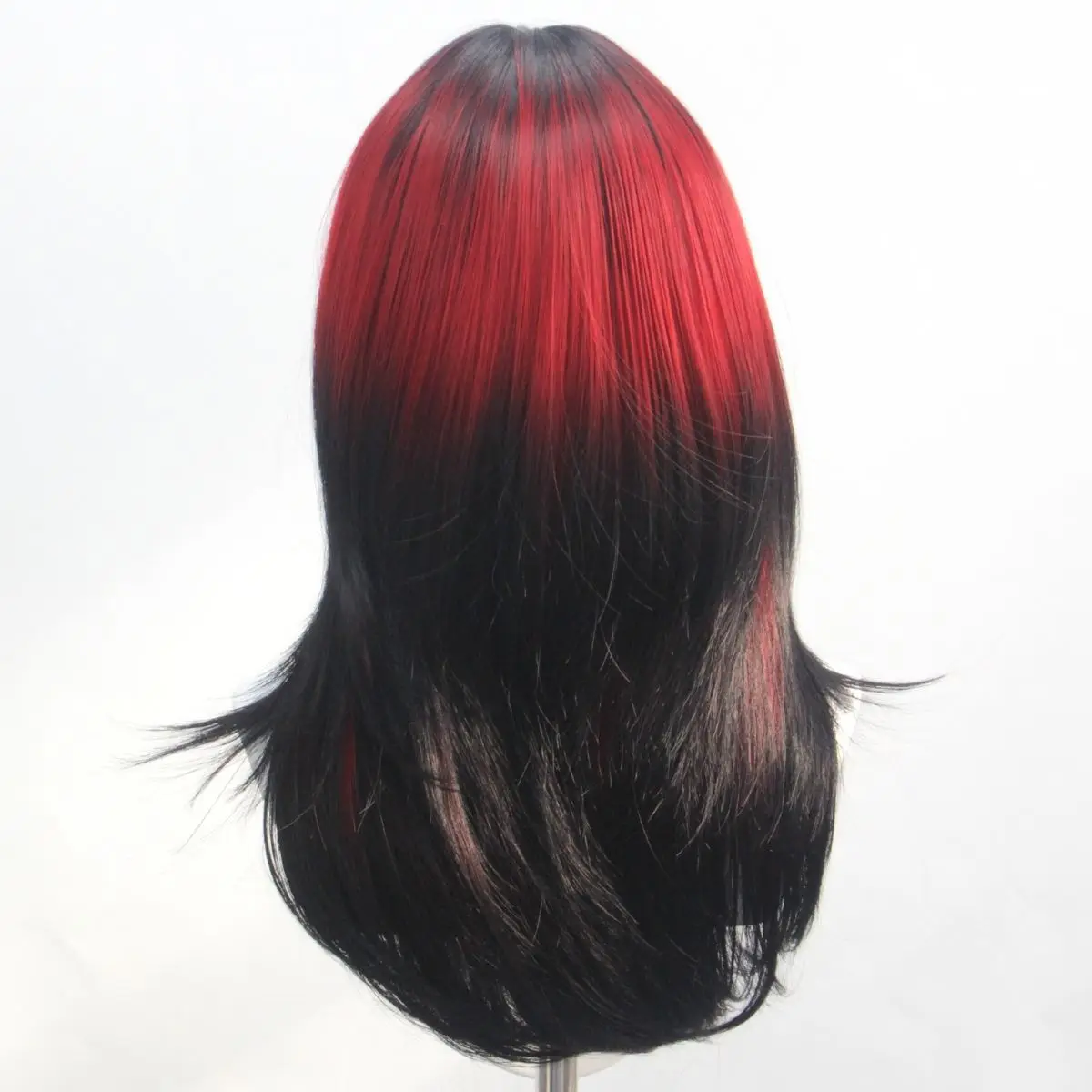 Peruka z czarnych włosów, czerwono-czarne długie włosy z gradientem, japońskie i koreańskie grzywki, warstwowa fryzura, słodka i coolowa peruka z włókna chemicznego dla kobiet, odpowiednia do codziennego użytku, na imprezy, na scenę.