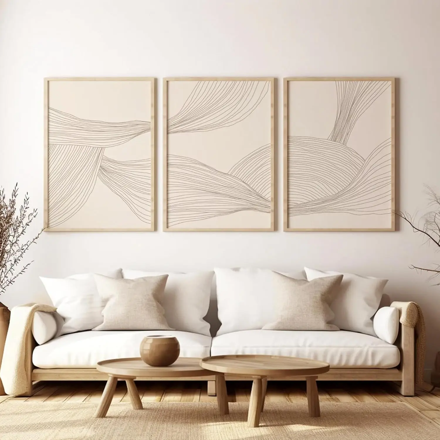 3PCS frameless decorative art print,3 Pcs/Set Modern Abstract Wall Arts Beige Bohemian Canvas Mid-Century Piece Posters Geometri