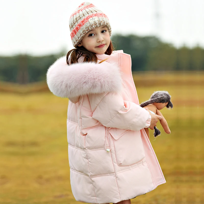 Girls' mid-length 2024 new Korean version of foreign style thickened children's winter coat