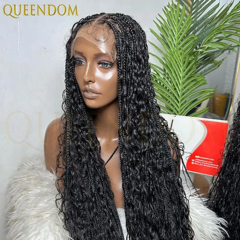 

32'' Synthetic Bohemian Braided Wig Curly Ends Boho Box Braid for Black Women Full Lace Twisted Braids with Baby Hair