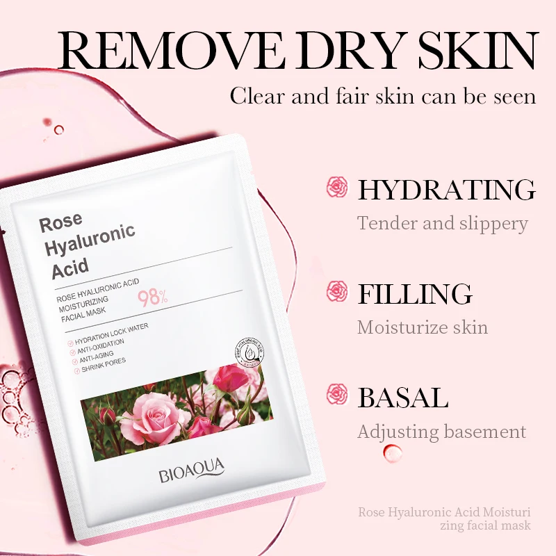 

1/10PcS BIOAOUA Rose Hyaluronic Acid Moisturizing Mask Refreshing Brightening Face Skin Care Deep Hydrating Overnight Face Mask