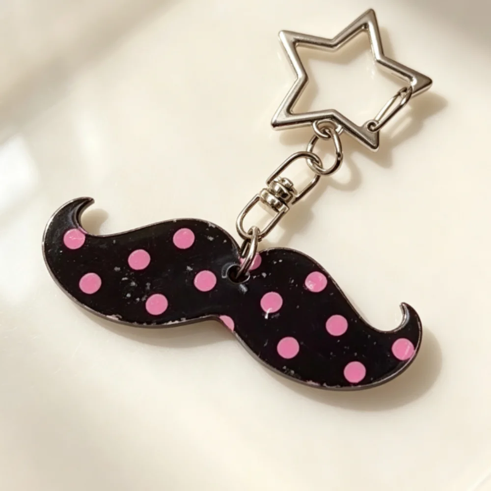 Acrylic Keychain Charm Cute Star Clasp Keychain Cartoon Mustache Keychain Lightweight For Daily Decoration Family Gift Handbag