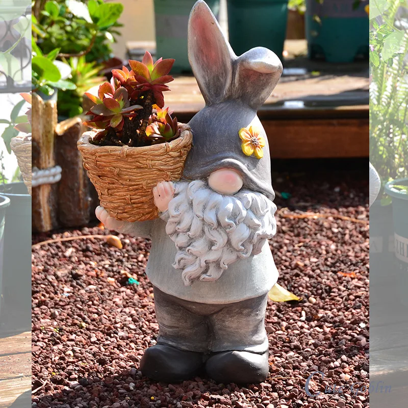 Personalized Creative Flower Pot Garden Elf Plant Containers Courtyard Landing Bonsai Basin Magnesium Oxide Rabbit Ear Goblin