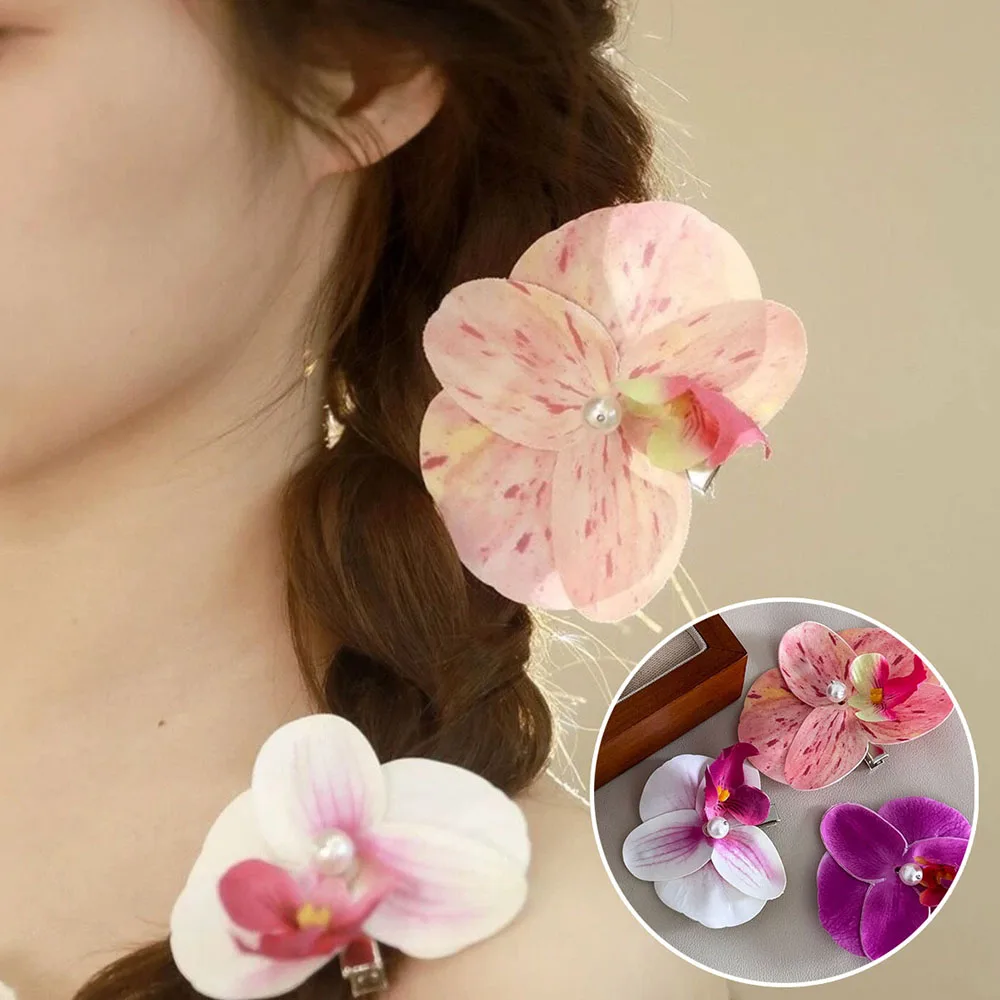 Hawaii Phalaenopsis Simulation Flower Hairpin Side Clip Female Atmosphere Photography Film Bang Clip Seaside Vacation Hairware