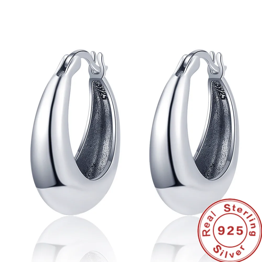 LiHong Real 925 Sterling Silver Smooth Vintage Earring High-quality U Shape Hoop Earrings For Women Wedding Party Fine Jewelry