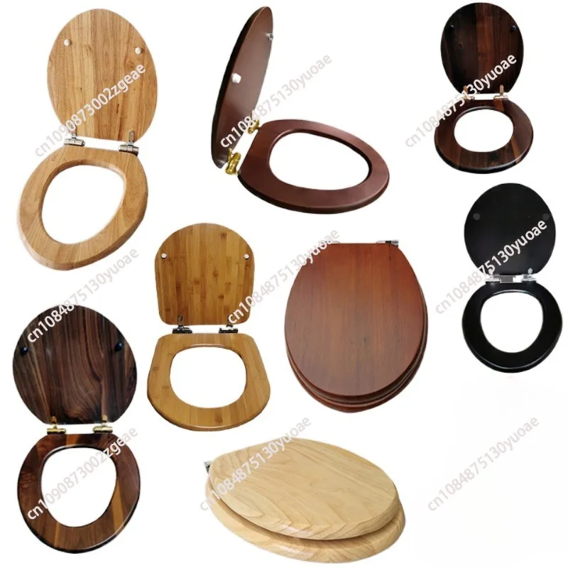 Universal Thickened Seat Ring, Solid Wood Toilet Seat Cover, Black Walnut, Stainless Steel, Cushioning, Sagging Hinge Seat