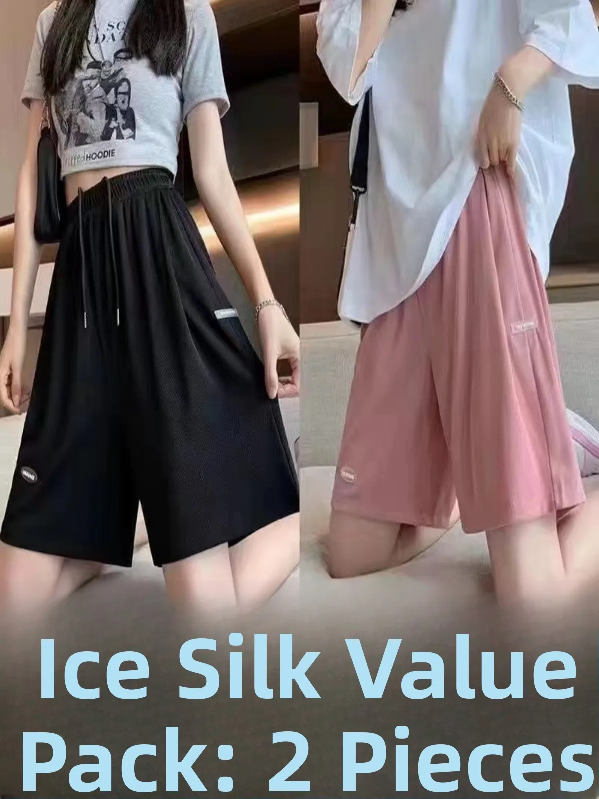 

Ice Silk Wide Leg Sports Shorts Women's Summer Thin High Waist Loose Slimming Casual Pants Commute Style Korean Version