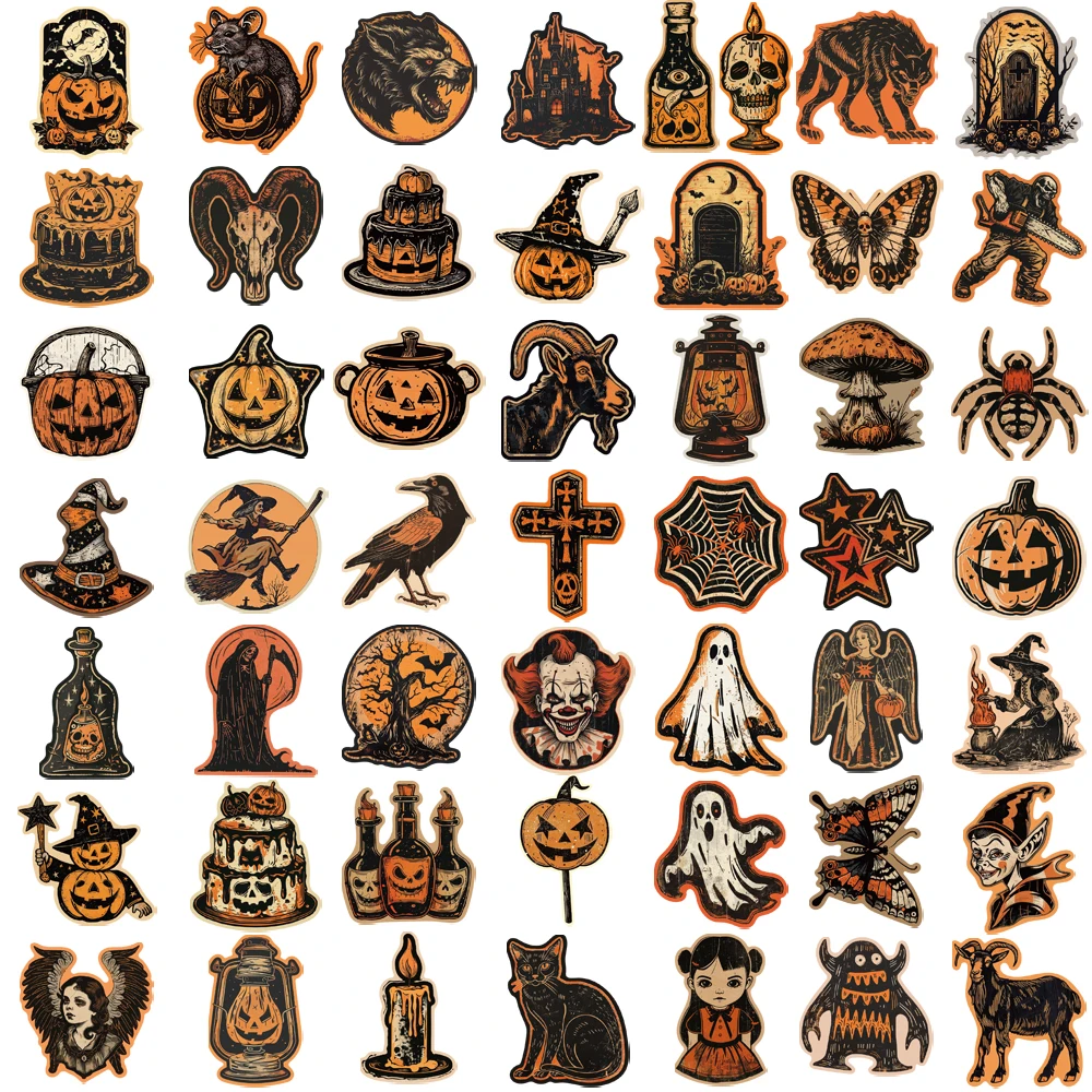 50/100PCS Happy Retro Halloween Sticker Phone Laptop Luggage Pumpkin Scrapbooking Graffiti Office Motorcycle Gift Sticker