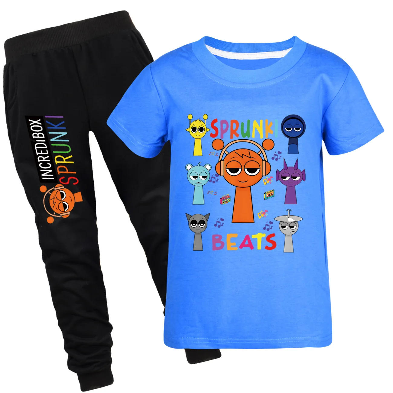 Sprunki Cartoon Clothing Baby Kids Game Incredibox Cotton T-shirt+Trousers Sets Boys Gilrs Costumes Birthday party pajamas Suits