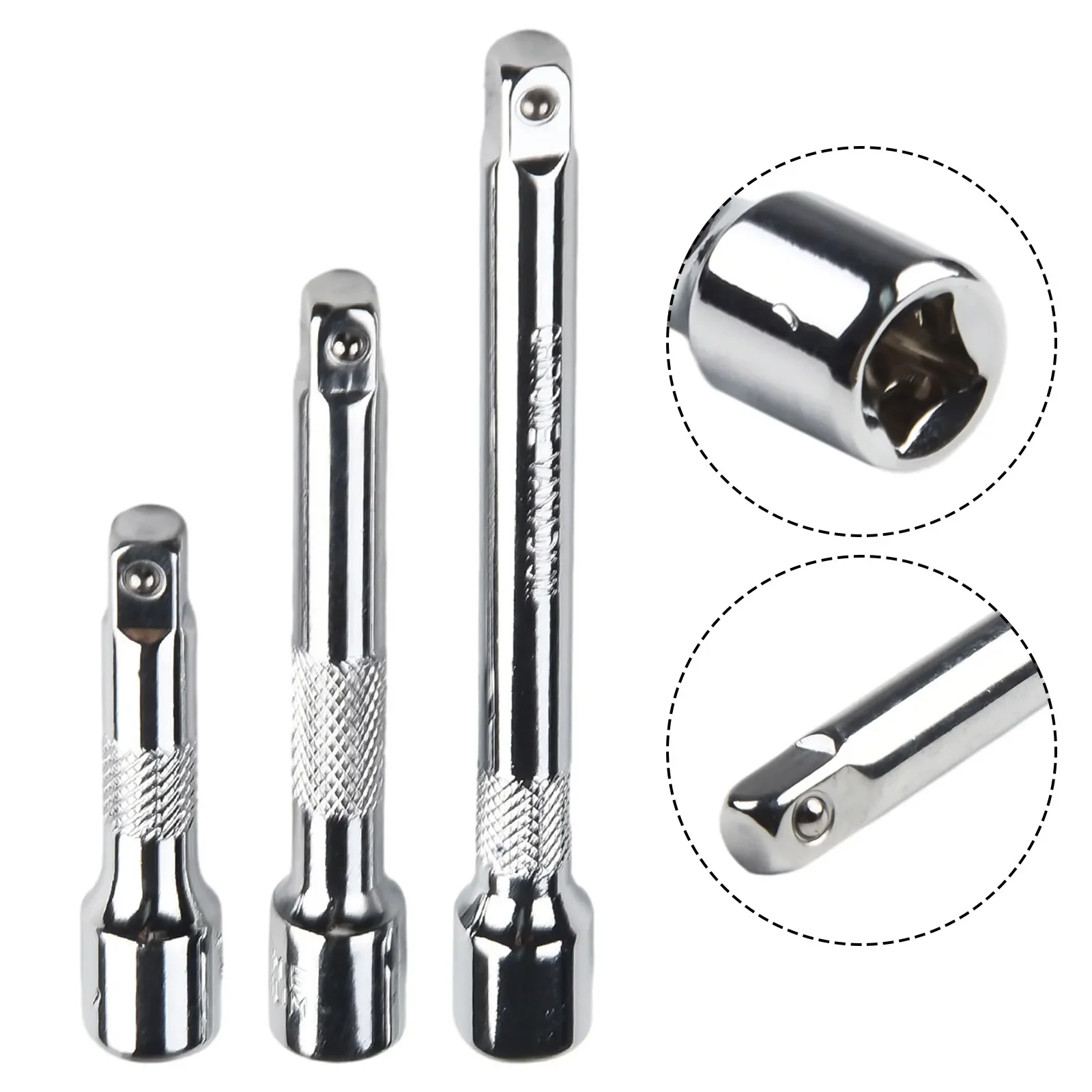 Socket Wrenches Handle Tools Extender Bar 50/75/100mm Chrome Vanadium Steel Silver Wobble For 1/4