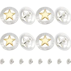 8 set di bottoni decorativi scavati con vite a forma di stella dorata incisa in argento, sostituzione di fibbie rotonde vintage