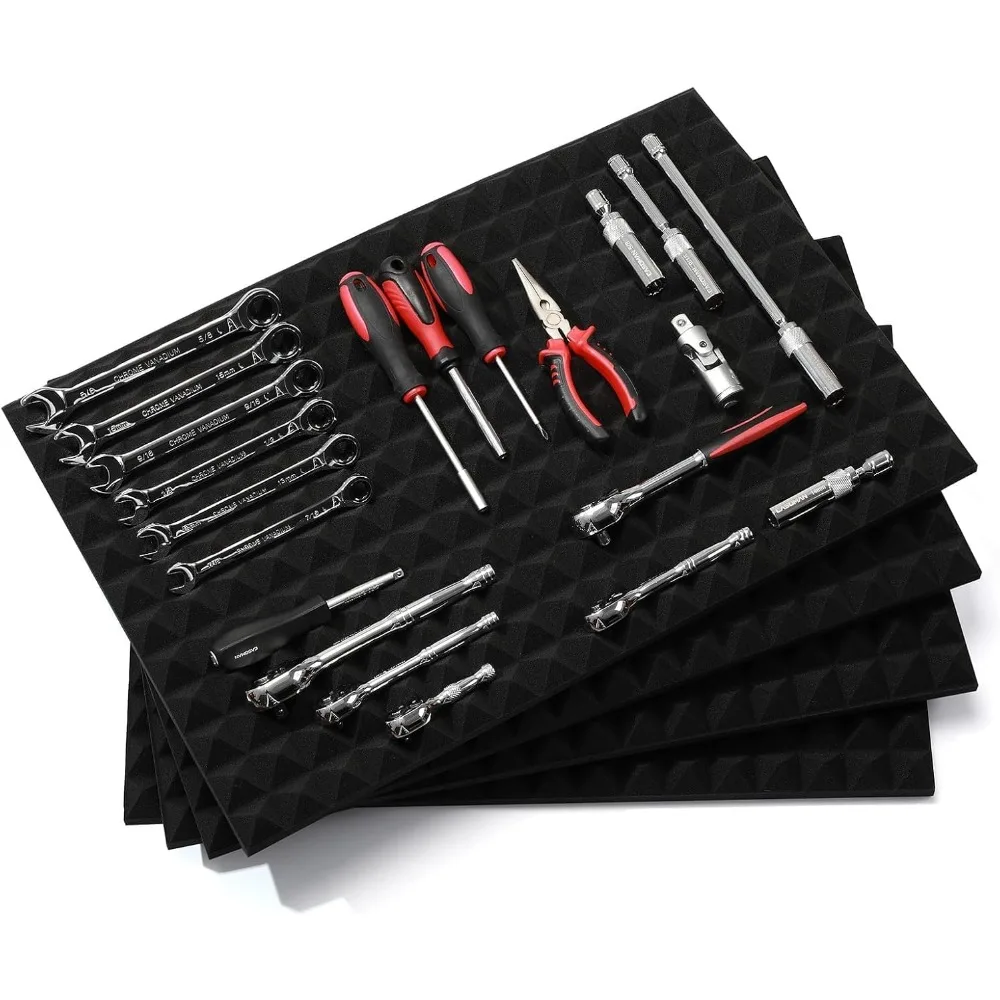 4PCS Professional Toolbox Liner Non Slip Foam Drawer Mat Easy Cut Black 23.6x15.7