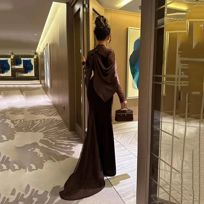 Thinyfull-vestidos de noche de graduación de sirena para mujer, vestido de fiesta de encaje de manga larga de Arabia Saudita, vestidos de cóctel simples personalizados