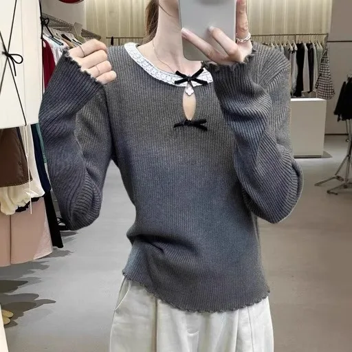 

Ele Long Sve Knitted Sweater Women's Inner Wear Base irt Beautiful Top Knot Design Winter Season