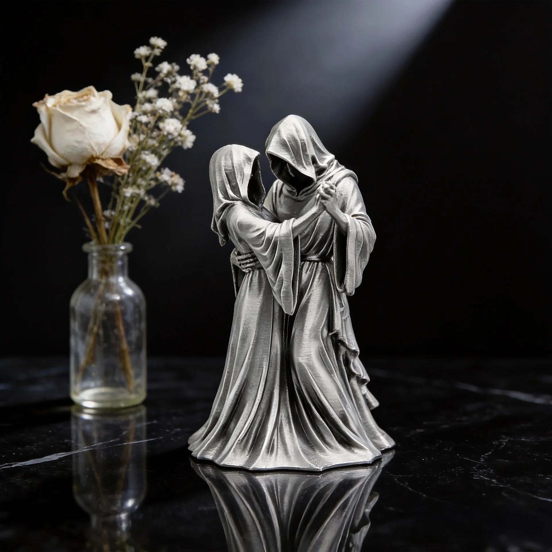 Statue de squelette gothique imprimée en 3D, décoration d'intérieur crâne style sombre, ornement de bureau vintage pour cadeau d'Halloween