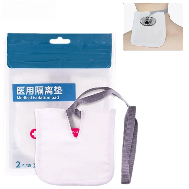 CE Certified V-Shaped Opening Tracheostomy Gauze, Medical Tracheal Nursing Pad with Cord, Breathable Dust Cover