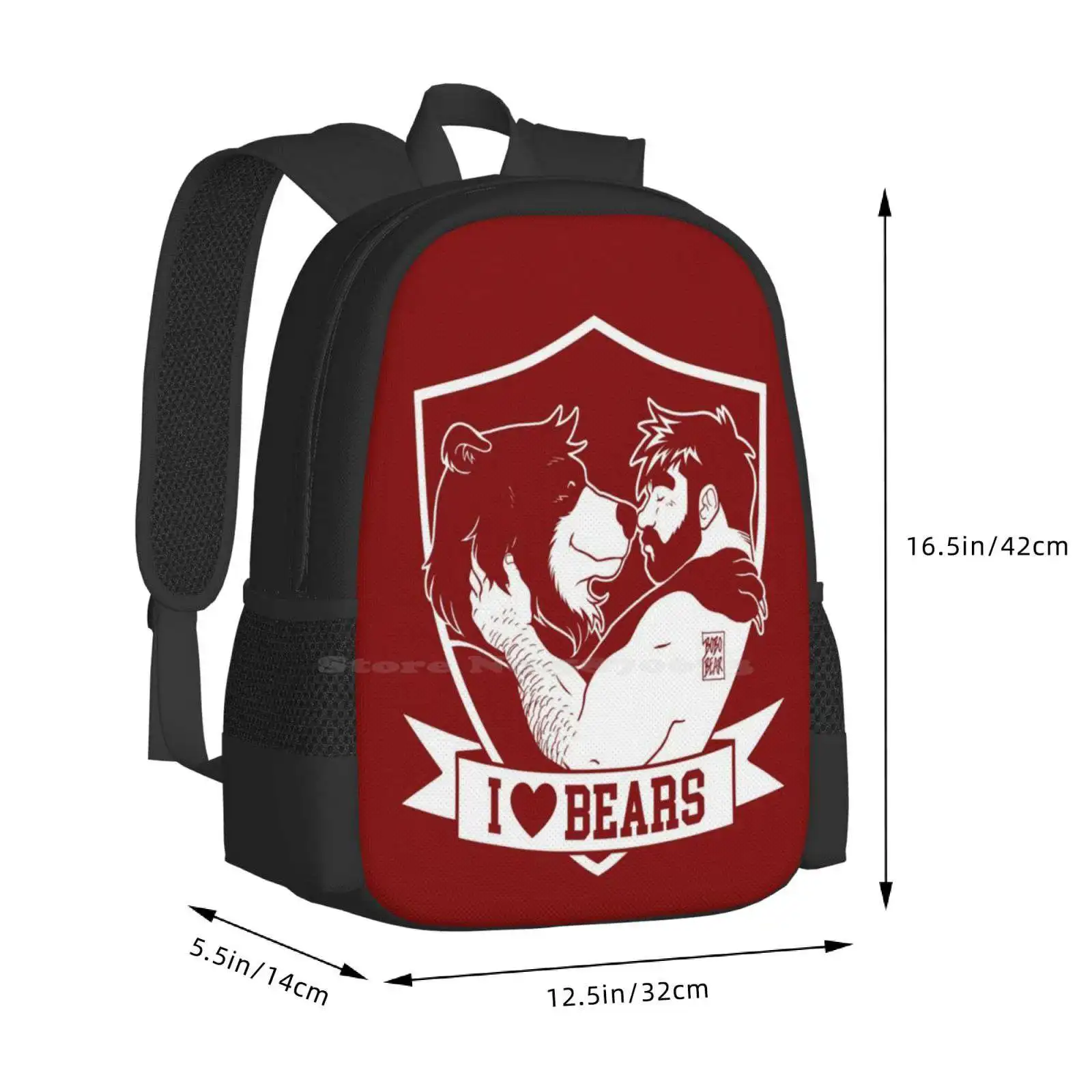 Love Bears Pattern Design Bagpack para homens, mochilas escolares, Bobobearart Urso Bobo Urso Urso, lontra de fim de semana, arte gay, orgulho gay