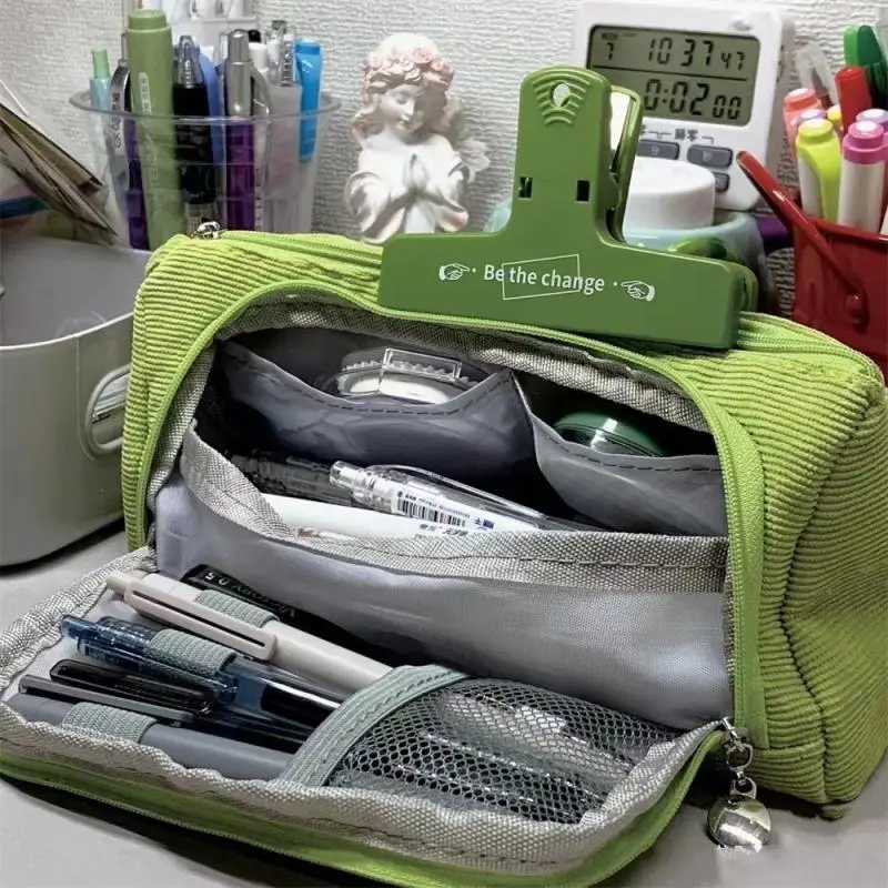 New Pencil Box Green Pencil Case Large Capacity Multiple Layers Student Stationery Box Student Stationery Accessories Durable