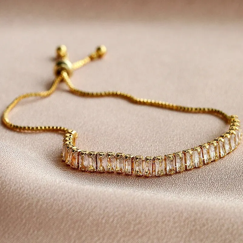 Verstellbare Mode elegantes Rechteck neues Kristall armband für Frauen Weißgold Farbe Armreif Party Schmuck