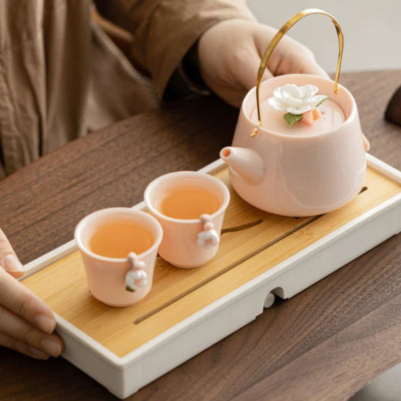 Handmade Flower Tillang Pot One Pot Two Cups Dry Bubble Tray Ceramic Kung Fu Tea Set Ladies Teapot Teacups