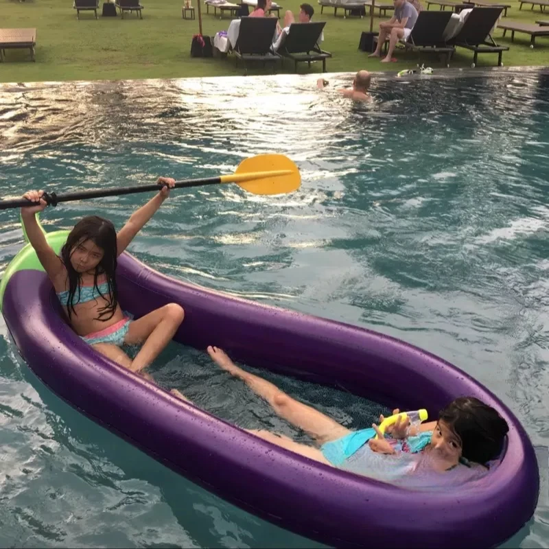 Thickened extra-large 270CM adult water inflatable eggplant floating bed lounge chair mesh fabric floating boat swim ring