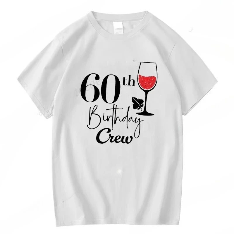60th Birthday Wine T-Shirts,Celebrating My 60th Birthday Gift,Birthday Party Squad T-Shirts for Women Clothing Short Sleeve