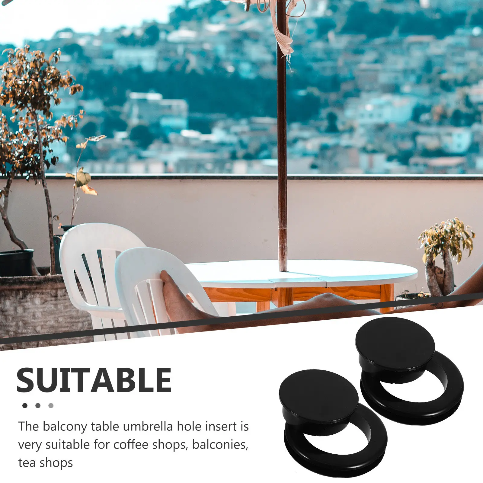 2Set Outdoor Umbrella Hole Ring Set for Glass Tables PVC Umbrella Pole Stabilizer Wind Resistant Patio Table Replacement Part