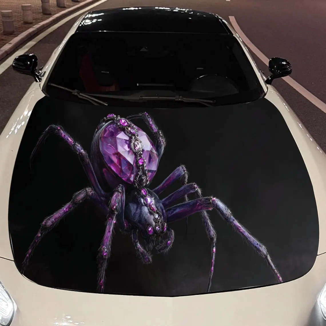 Black Spider with Amethyst Inlay Car Hood Vinyl Stickers Car Surface Protection Decal Car Decoration Cover Vinyl Wraps Waterproo
