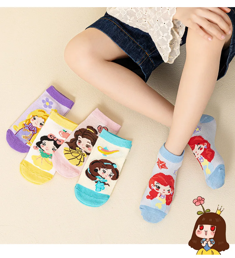 

5 Pairs Anime Disney Frozen Princess Stocks Kawaii Elsa Snow White Cinderella Princess Short Socks Cartoon Girl Gifts