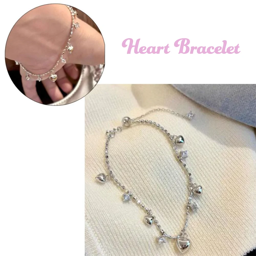 الذهب الفضة القلب قلادة سوار تألق الحد الأدنى شرابة سوار قابل للتعديل الزركون سحر أساور المرأة مجوهرات #3
