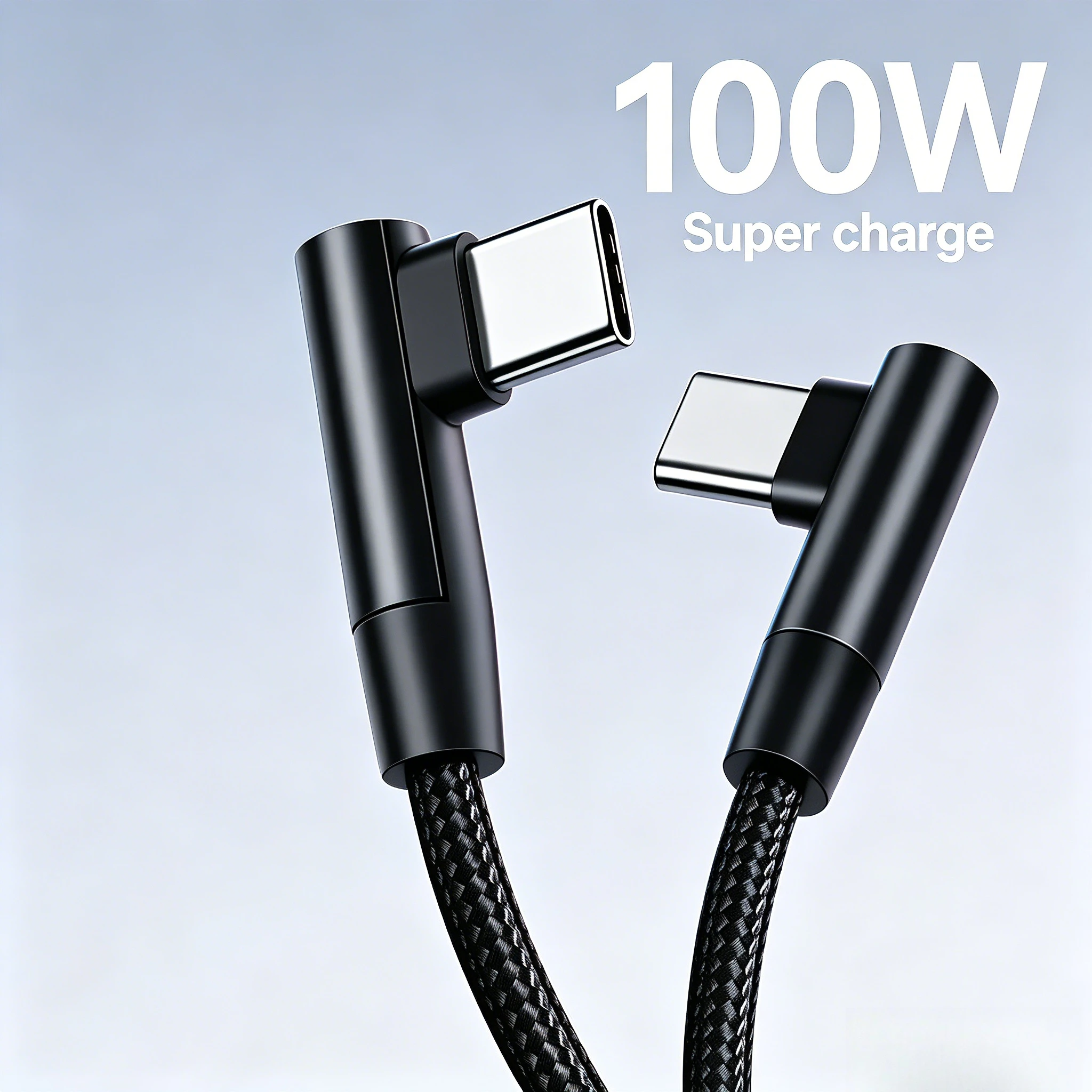 100W L-förmiges USB-C zu USB-C Schnellladekabel Geflochten 90° °   Gebogenes Typ-C-Kabel für Gaming-Handys und Laptops