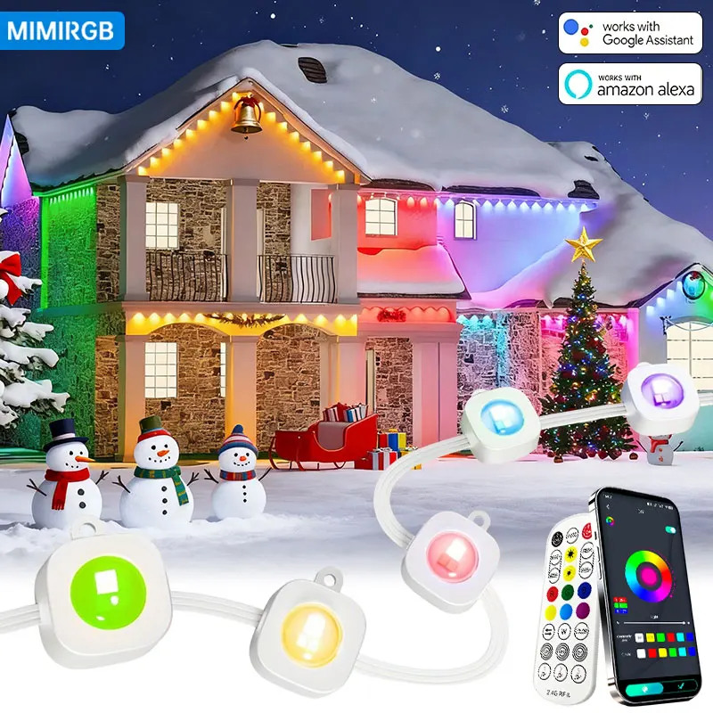 Permanent Outdoor Lights 300ft 200ft 100ft RGBIC LED Eaves Lights DIY Scene Modes for Christmas Birthday Holiday Party Lighting