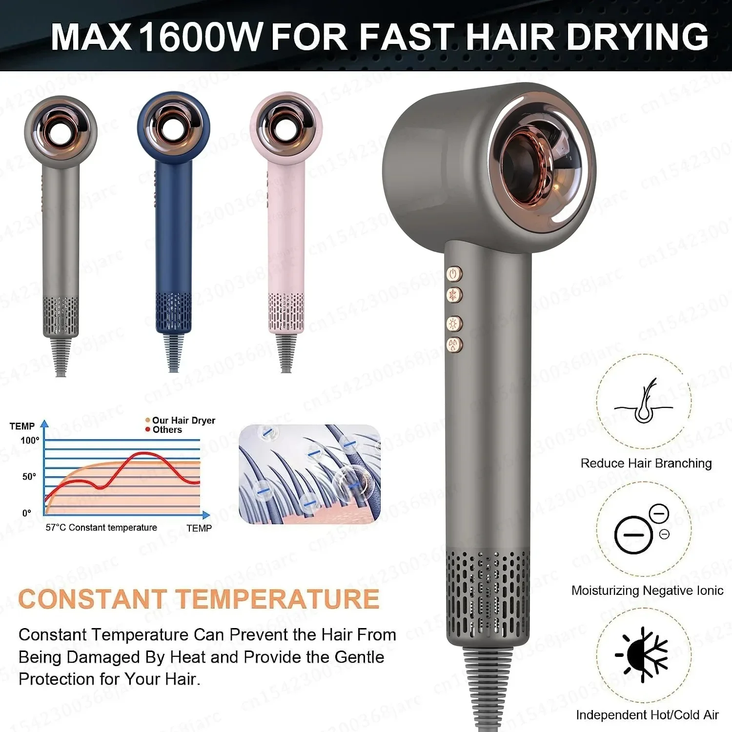 Super Professional Leafless Hair Dryer 220V  Personal Hair Care Negative Ion Styling Tools Constant Anion Electric Blow Dryer