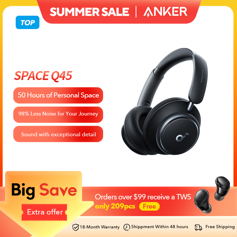 soundcore Anker Space Q45 Adaptive Noise Cancelling Headphones Ultra Long 50H Playtime App Control Hi-Res Sound Bluetooth 5.3