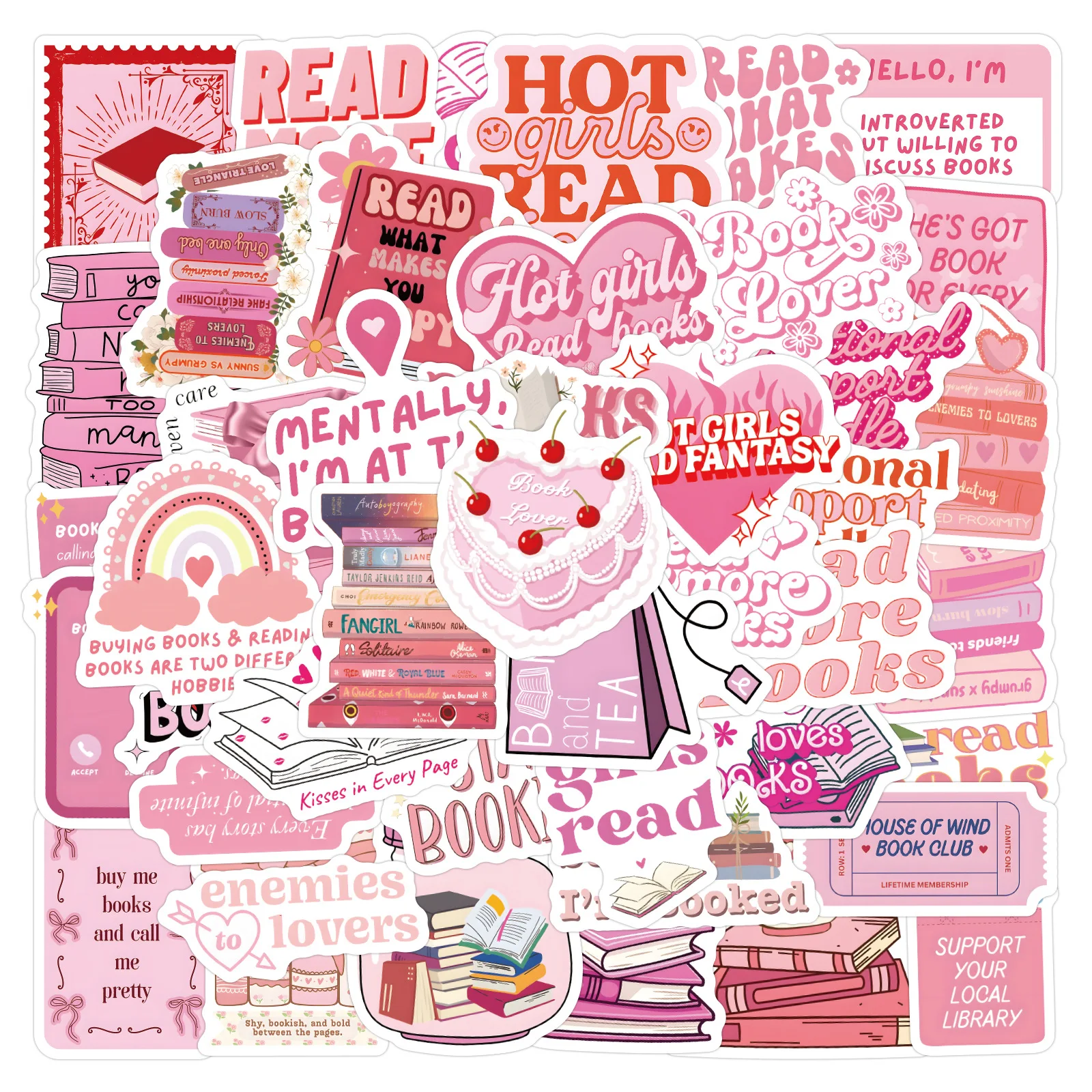 10/60/120PCS Pink Bookish Reading Book Stickers for Students School Season Gifts Skateboard Guitar DIY Laptop Phone Helmet Kids