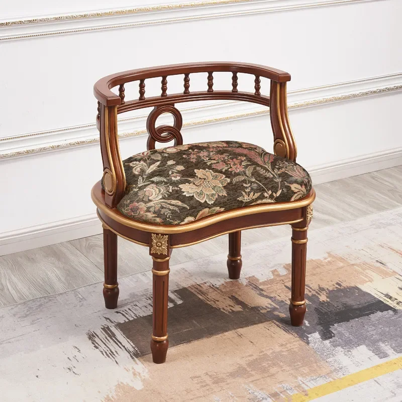 American Solid Wood Sofa Chair Set Living Room Balcony Hand Painted Rose Round Table Backrest Chair Wood Color One Table Two