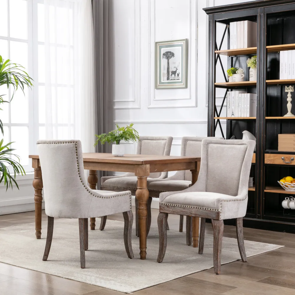 

A&A Furniture,Ultra Side Dining Chair，Thickened fabric chairs with neutrally toned solid wood legs, Dining Chair