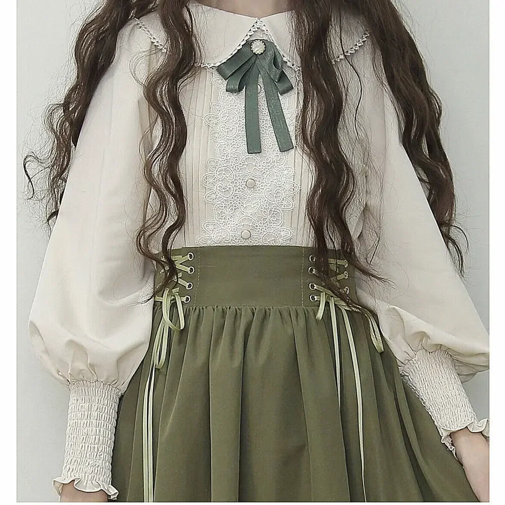 NONSAR Lolita Embroidery Dress SK Doll Collar Long-Sleeved Shirt Retro Japanese Lolita Clothing Suit Victorian Dress For Women