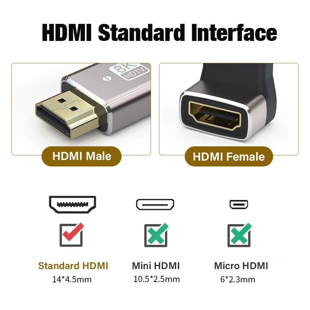 8K 60HZ 4K 120HZ HDMI 2.1 Connector Cable Mini Adapter For PS4 Xiaomi TV Laptop 90 270 Degree Right Angle Elbow Extender 48Gbps