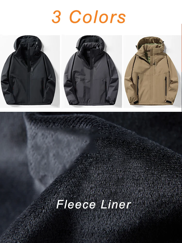 2024 New Winter Men\'s Parkas Fleece Liner Thick Warm Jacket Outdoor Hooded Windbreaker Casual Thermal Parka Coat Plus Size 8XL