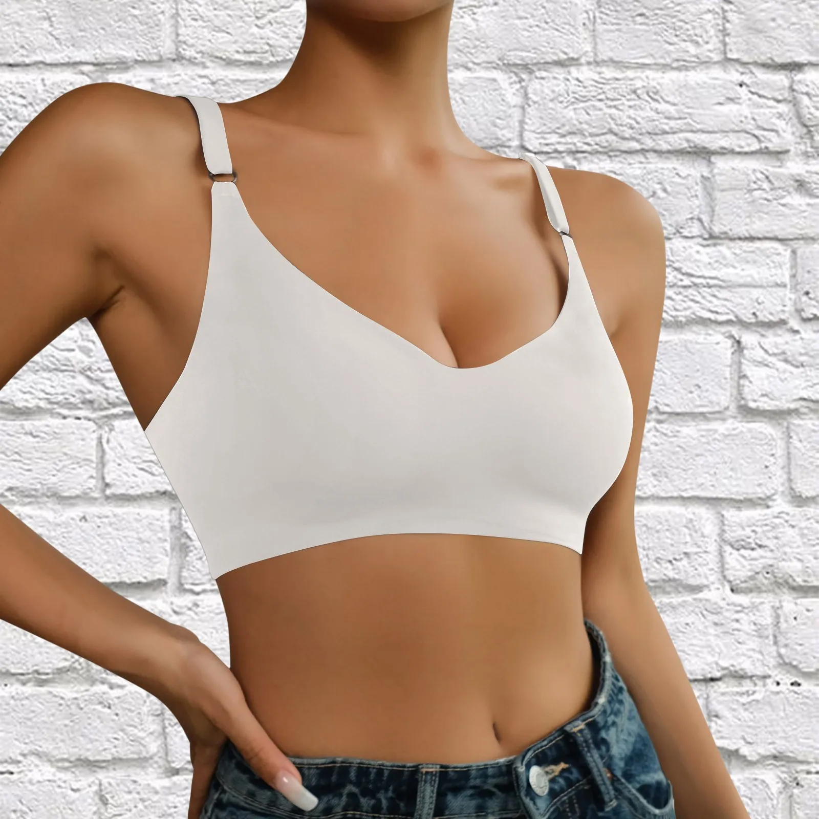 

Ladies Thin Comfortable Soft Gathered Brassiere Bra Deep V Ice Silk Top Wireless Underwear Push Up Lingerie Women Seamless Bras